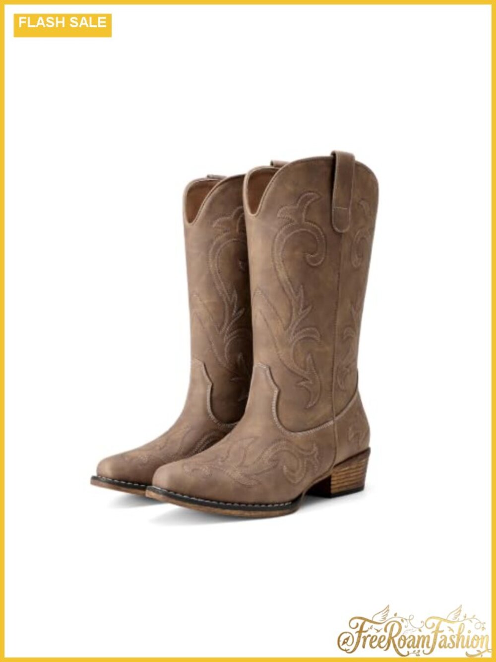 Women's Western Cowgirl Mid Calf Wide Calf Faux Leather Boots